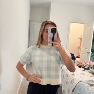 Jessica Simpson NWT small Plaid Knit Women's Top - Blue and White